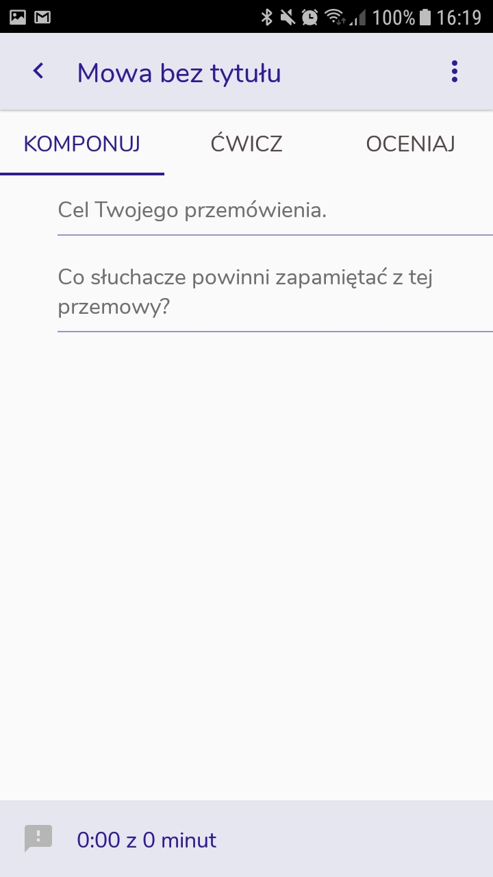 Ekran: Edycja zawartości mowy (pusty).